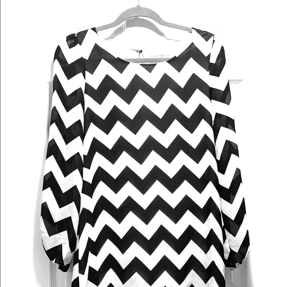 Cream + Black Chevron Shift Dress